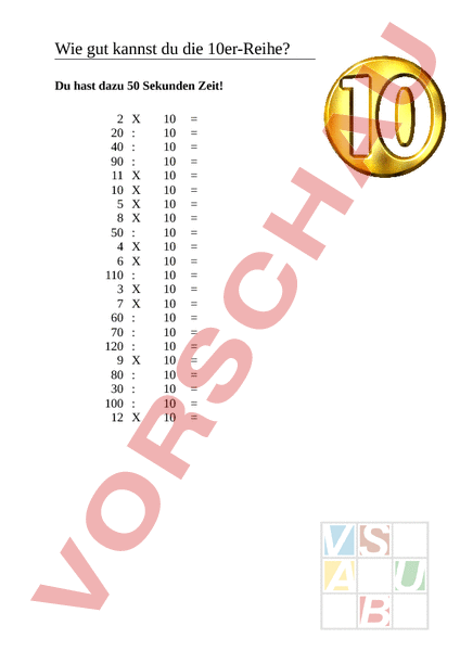 Arbeitsblatt: Wie gut kannst du die 10er Reihe? - Mathematik ...