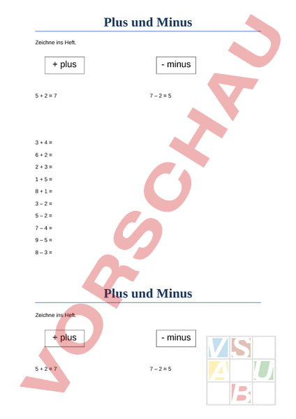 Arbeitsblatt: Plus und Minus - Mathematik - Gemischte Themen