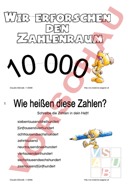 Arbeitsblatt: Zahlenraum 10 000 - Mathematik - Zahlenbereiche