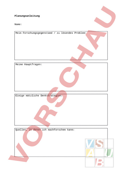 Arbeitsblatt: Planungsanleitung Forschungsarbeit - Pädagogik und