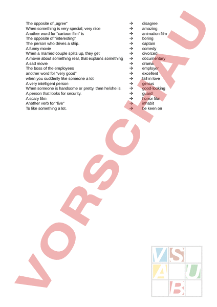 Arbeitsblatt Vocabulary Quiz Englisch Wortschatz