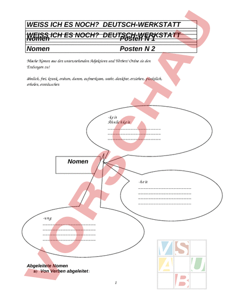 Arbeitsblatt: Werkstatt Nomen, Rep. 6. Klasse - Deutsch - Grammatik