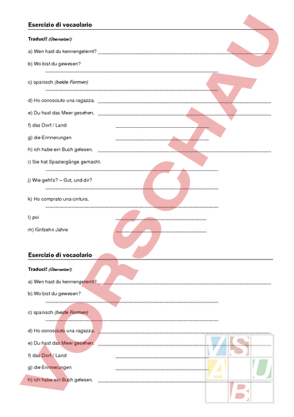 Arbeitsblatt: Vocabolario Unità 1 - Italienisch - Wortschatz