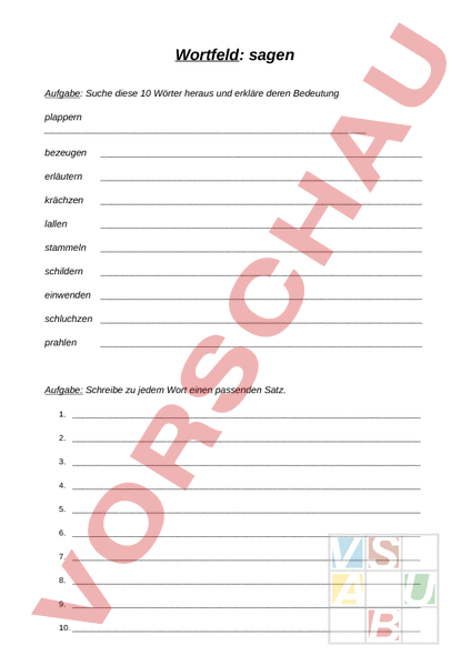 Arbeitsblatt: Wortfeld: sagen - Deutsch - Wortschatz
