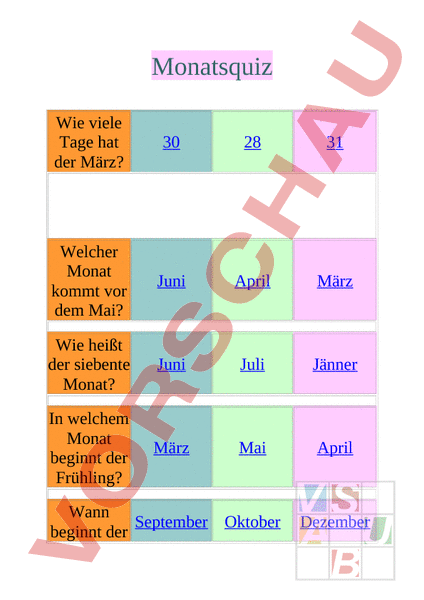 Arbeitsblatt: Monatsquiz - Mathematik - Anderes Thema