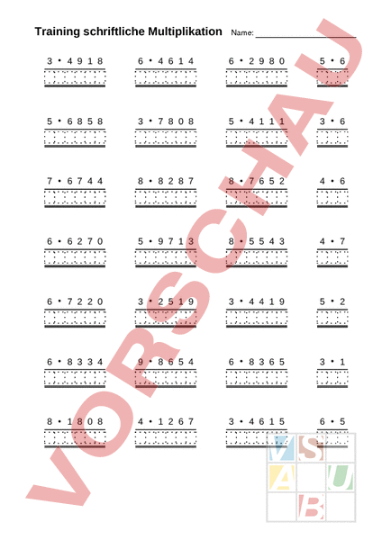 Arbeitsblatt: Schriftliche Multiplikation - Mathematik - Multiplikation