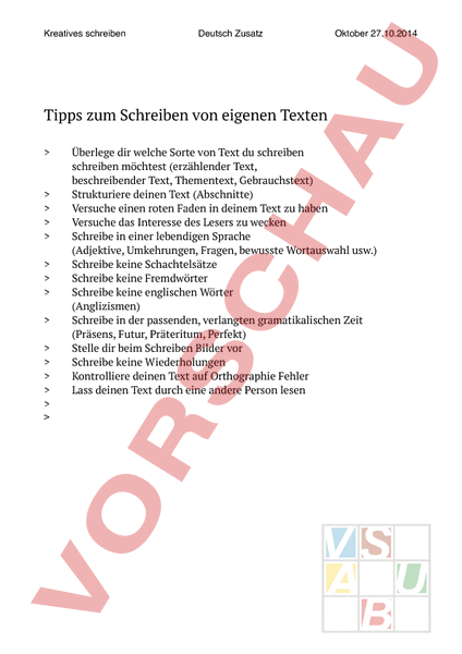Arbeitsblatt: Wie schreibe ich einen guten Text - Deutsch - Texte schreiben