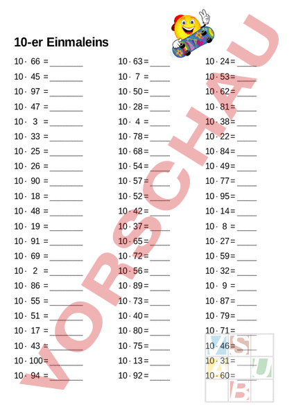 Arbeitsblatt: 10 er Einmaleins - Mathematik - Gemischte Themen