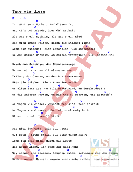 Arbeitsblatt An Tagen wie diesen Musik Singen / Lieder