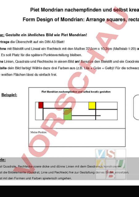 Arbeitsblatt Piet Mondrian Bildnerisches Gestalten Farbe