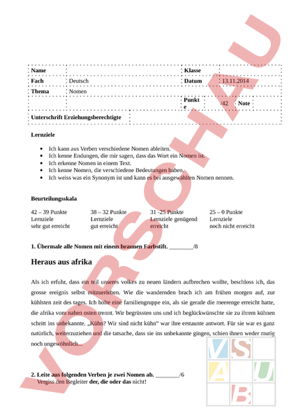 Arbeitsblatt: Test Nomen - Deutsch - Rechtschreibung