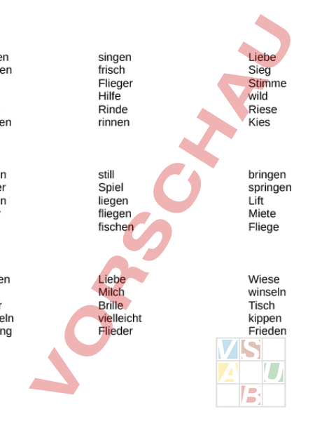 Arbeitsblatt: ie/i Wörter zum Diktieren - Deutsch - Rechtschreibung