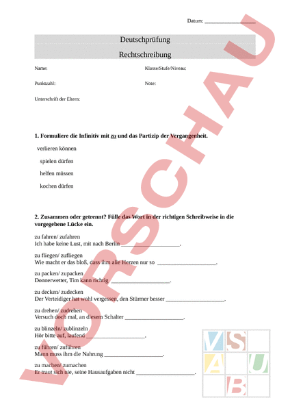 Arbeitsblatt: Rechtschreibprüfung - Deutsch - Rechtschreibung