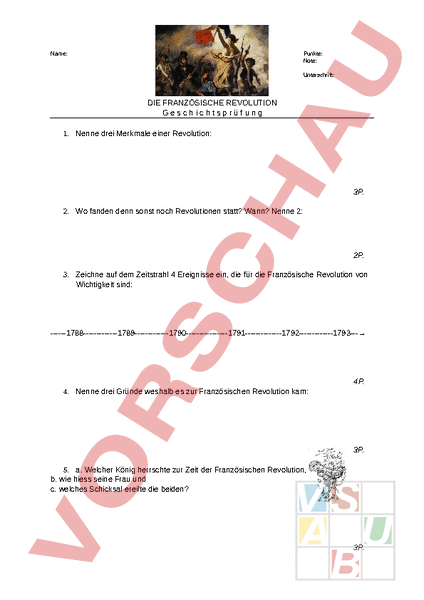 Arbeitsblatt: Test Französische Revolution - Geschichte ...