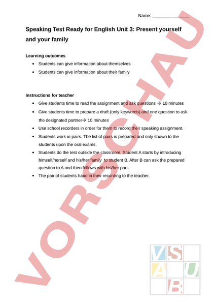 Arbeitsblatt: speaking test - Englisch - Grammatik