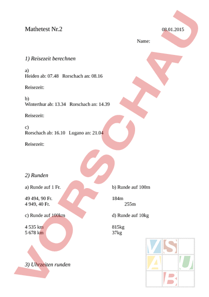 Arbeitsblatt: Mathe Test - Mathematik - Gemischte Themen