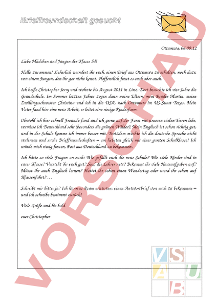 Arbeitsblatt: Einen persönlichen Brief verfassen - Deutsch - Texte ...