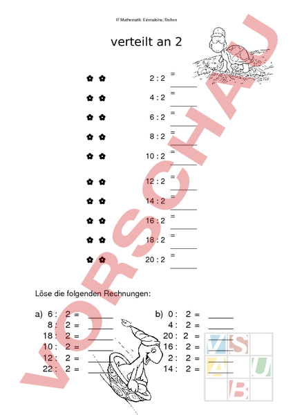 Verteilt Arbeitsblatt: verteilt an 2 - Mathematik - Division