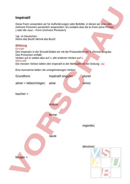 Arbeitsblatt: impératif - Französisch - Grammatik