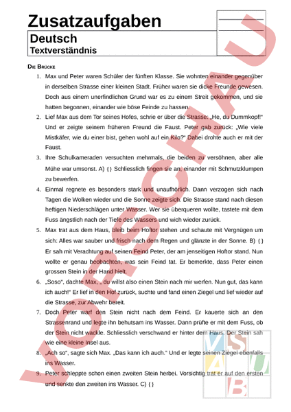 Arbeitsblatt: Textverständnis - Deutsch - Textverständnis
