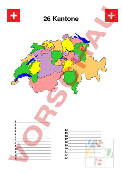 Arbeitsblatt: 26 Kantone - Geographie - Schweiz