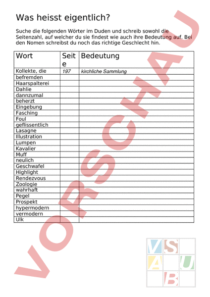 Arbeitsblatt: Was heisst eigentlich - Deutsch - Wortschatz