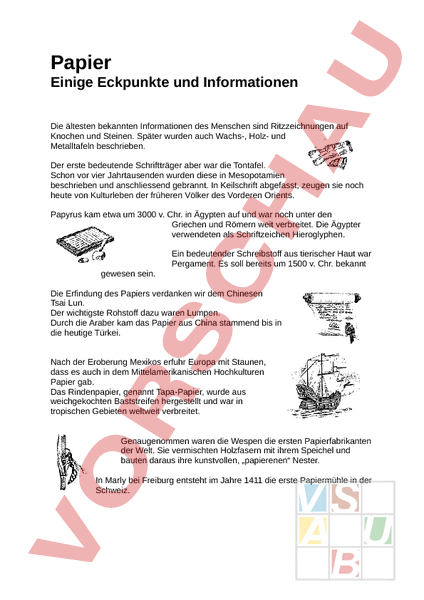 Arbeitsblatt: Papier: Einige Eckpunkte + Informationen - Werken