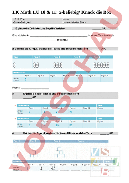 Arbeitsblatt: LK LU 10&11 - Mathematik - Algebra