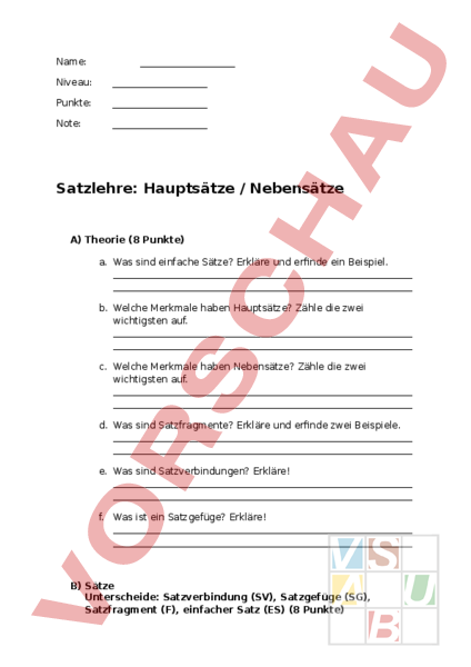 Was Sind Haupt Und Nebensätze Arbeitsblatt: Test Haupt- und Nebensätze - Deutsch - Grammatik