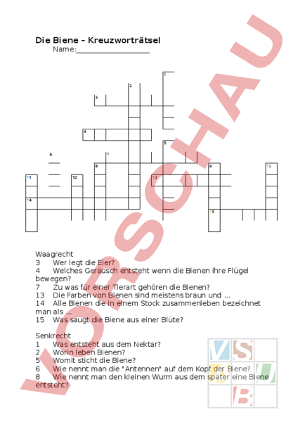 Arbeitsblatt: Bienen - Biologie - Tiere