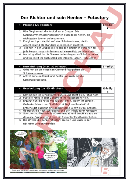 Der Richter Und Sein Henker Unterricht Ideen Arbeitsblatt: Der Richter und sein Henker Fotostory - Deutsch