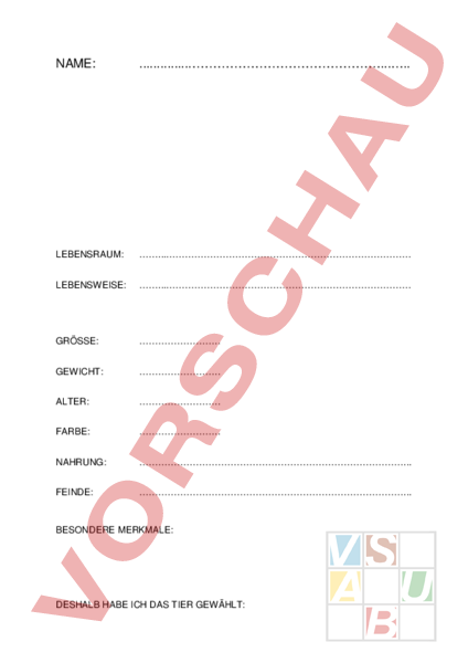 Arbeitsblatt: Zootiere_Steckbriefvorlage - Biologie - Tiere