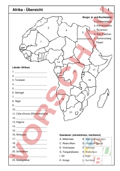 Topographie Afrika Arbeitsblatt Mit Lösungen Arbeitsblatt: Pöstler-Gg Afrika - Geographie - Afrika