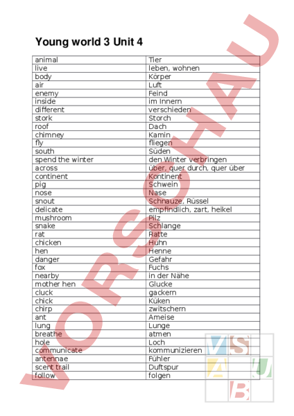 Arbeitsblatt: Young world 3 Unit 4 - Englisch - Wortschatz