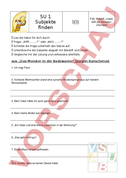 Arbeitsblatt Subjekt Deutsch Grammatik