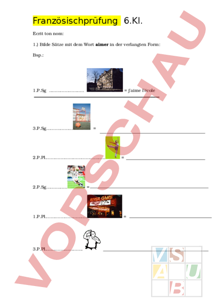 Französisch Klassenarbeit Klasse 6 Gymnasium A Plus Arbeitsblatt: Französischprüfung 6.Klasse - Französisch - Wortschatz