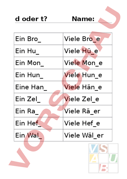 D Oder T übungen Pdf Arbeitsblatt: D oder T Übungsblatt - Deutsch - Grammatik