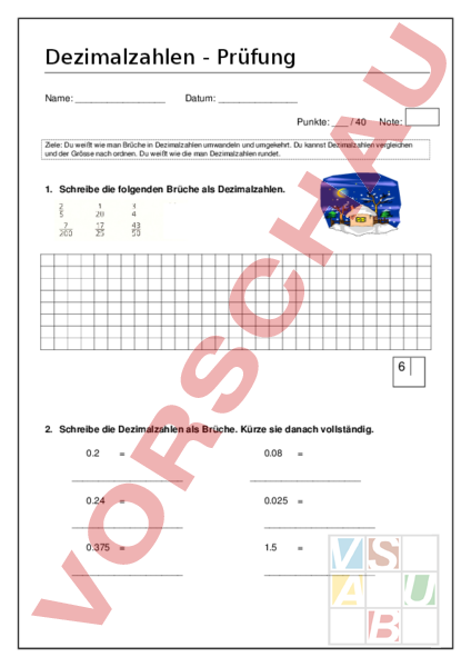 Arbeitsblatt Dezimalzahlen
 Arbeitsblatt Dezimalzahlen Mathematik Brüche Dezimalzahlen