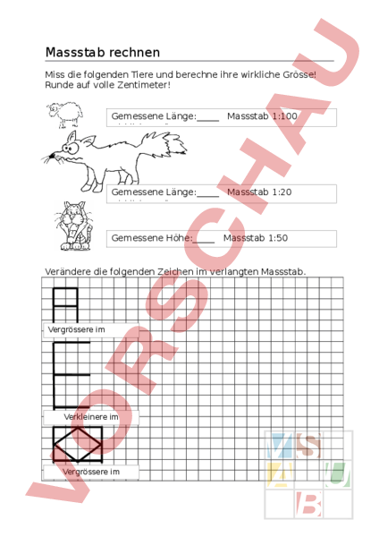 Arbeitsblatt: Massstab - Mathematik - Gemischte Themen