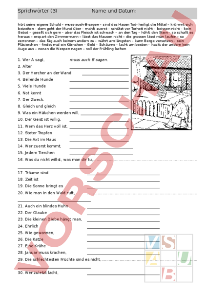 Arbeitsblatt: Sprichwörter 3 - Deutsch - Wortschatz