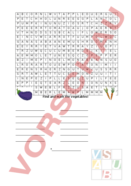 Arbeitsblatt: Suchsel Vegetables - Englisch - Wortschatz
