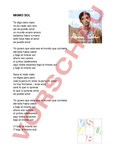 Arbeitsblatt: Song Mismo Sol - Musik - Singen / Lieder