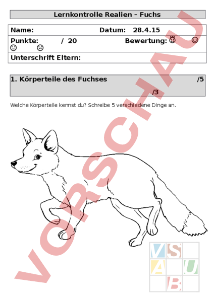 Arbeitsblatt: LZK Fuchs - Biologie - Tiere