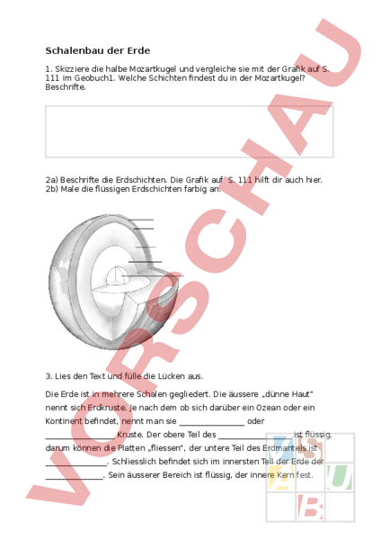 Schalenbau Der Erde Arbeitsblatt