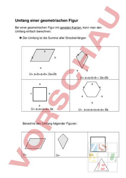 Wie Berechnet Man Den Umfang Einer Figur Arbeitsblatt: Umfang berechnen - Geometrie - Körper / Figuren