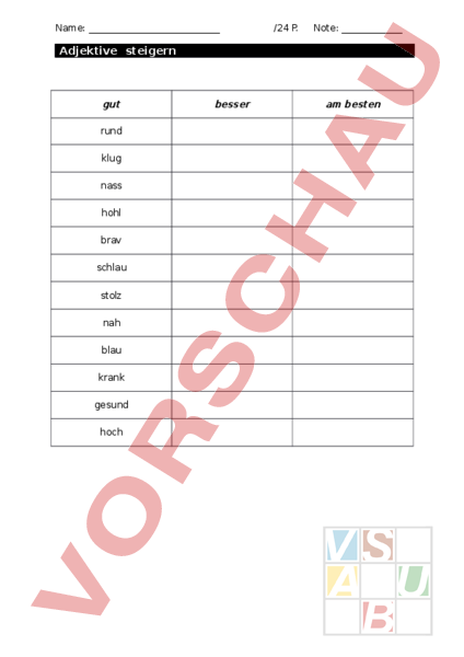 deutsch grammatik adjektive steigern Adjektive Steigern Arbeitsblatt
Arbeitsblatt Adjektive steigern Deutsch Grammatik