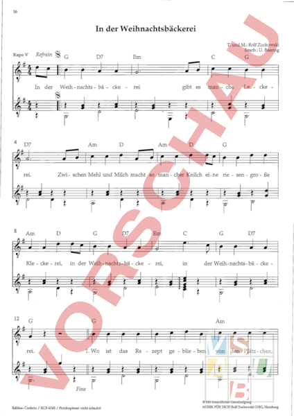 Arbeitsblatt: Weihnachtsbckerei - Musik - Singen / Lieder