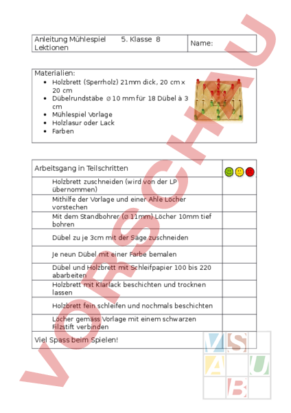 Arbeitsblatt: Anleitung Mühlespiel - Werken / Handarbeit - Holz