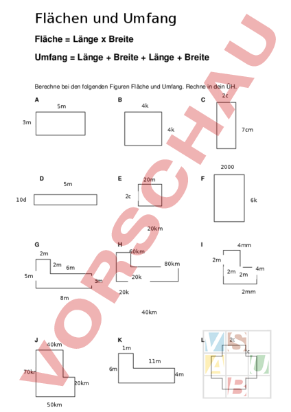 Flächeninhalt Und Umfang Berechnen übungen Pdf Arbeitsblatt: Flächen und Umfang - Geometrie - Flächen