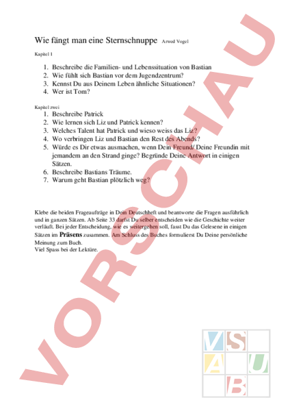 Arbeitsblatt: Wie fängt man eine Sternschnuppe? - Deutsch